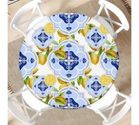 artslion Outdoor Round Tablecloth with Elastic Band 44In-110cm Elastic Garden Tablecloth with Lemon Blue Flower Pattern Fits 38"-42" Wide Tables