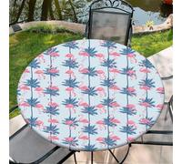 artslion Outdoor Round Tablecloth with Elastic Band 60In-150cm Elastic Garden Tablecloth with Flamingo Palm Tree Pattern Fits 54"-58" Wide Tables