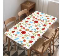 artslion Rectangle Waterproof Tablecloths Elastic Edge for Secure Fit-30 x 72 inch Wipeable Table Cover Non-PVC Fabric Red and blue flowers Designs Indoor Outdoor Use