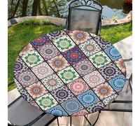 artslion Round 36in Tablecloth with Elastic Fits Tables Size 36",Retro Floral Wipe Outdoor tablecloth, Stain Resistant Table Cover for Kitchen Dining Parties