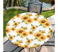 artslion Round Table Cloth with Elastic Edge 36 Inch- Waterproof Non-Woven Fitted Table Cover for Indoor & Outdoor Use - Sunflower Patterns Tablecloth Perfect for Dining, Garden & Patio Tables