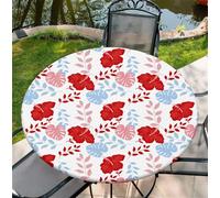 artslion Round Table Cloth with Elastic Edge 44 In- Waterproof Wipe Clean Fitted Table Cover for Indoor & Outdoor Use - Red Flowers Patterns