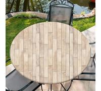 artslion Round Tablecloth Φ150cm/60in Wipe Clean Table Cloths with Elastic, Water-repellent Durable Scratch Resistant Table Cover Protector for Dining room, Balcony, Garden-Light Wood Texture