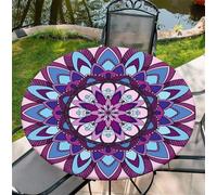 artslion Round Tablecloth Φ150cm/60in Wipe Clean Table Cloths with Elastic, Water-repellent Durable Scratch Resistant Table Cover Protector for Dining room, Balcony, Garden-Purple Mandala Bloom