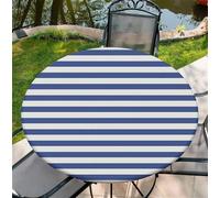 artslion Round Tablecloth Φ150cm/60in Wipe Clean Table Cloths with Elastic, Water-repellent Durable Scratch Resistant Table Cover Protector for Dining room, Balcony, Garden-Navy Blue Stripe