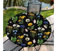 artslion Round Tablecloth Φ90cm/36in Wipe Clean Table Cloths with Elastic, Water-repellent Durable Scratch Resistant Table Cover Protector for Dining room, Balcony, Garden-Midnight Floral Garden