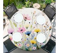 artslion Round Tablecloth with Elastic Band 60 In Elastic Garden Tablecloth with Flower Pattern Fits 54"-58" Wide Tables