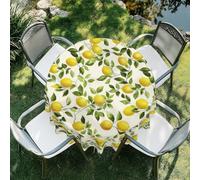 artslion Tablecloth Round 60 Inch Water Resistant Wipe Clean Tablecloths - Polyester Fabric Washable Table Cloth for Kitchen, Dining Room Lemon Design