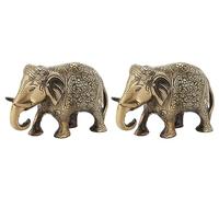 ARTSMART Metal Down Trunk Elephant Statue Figurine Decorative Showpiece for Home Décor Good Luck Elephant Idol Vastu (Brass Finish), Set of 2, Religious