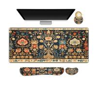 ARTSO Desk Mat Set, Mouse Pad with Wrist Rest Support + Keyboard Wrist Rest + Large Mouse Pad + Coaster, Extended Gaming Mousepad Combo, Retro Flower Plant