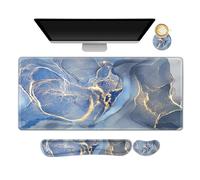 ARTSO Ergonomic Large Mouse Pad and Keyboard Wrist Rest, Blue Marble Desk Pad for Keyboard and Mouse, Big Gaming Mousepad with Wrist Support for Home Office Working Game