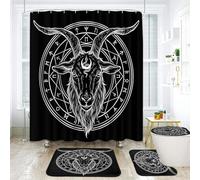 ArtSocket 4 Pcs Shower Curtain Set Goth Geometry Shapes Satan Retro Rock with Non-Slip Rugs Toilet Lid Cover and Bath Mat Bathroom Decor Set 72" x 72" Baphomet