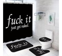 ArtSocket 4PC Funny Get Naked Shower Curtain Sets Bathroom Décor with Rugs, Non-Slip Rug,Toilet Lid Cover, Bath Mat and 12 Hooks 72x72inch