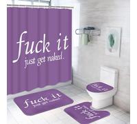 ArtSocket 4PC Purple Funny Get Naked Shower Curtain Sets Bathroom Decor with Rugs, Non-Slip Rug,Toilet Lid Cover, Bath Mat and 12 Hooks 72x72 inches