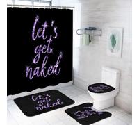 ArtSocket 4PC Purple Let's Get Naked Shower Curtain Sets Gold and Black Bathroom Decor with Rugs, Non-Slip Rug,Toilet Lid Cover, Bath Mat and 12 Hooks 72x72inch