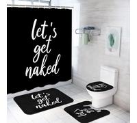 ArtSocket 4PC Shower Curtain Set with Rugs, Let's Get Naked Bathroom Set with Non-Slip Rug, Toilet Lid Cover, Bath Mat and 12 Hooks 72x72 inches