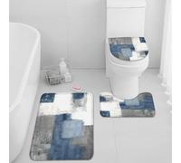 ArtSocket Bathroom Rugs and Mats Set 3 Piece, Blue Grey Abstract Painting Gray Absorbent Microfiber Memory Foam Bath Mat Machine Washable Bathroom Floor Mats