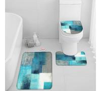 ArtSocket Bathroom Rugs and Mats Set 3 Piece, Teal Green Grey Abstract Painting Gray Absorbent Microfiber Memory Foam Bath Mat Machine Washable Bathroom Floor Mats