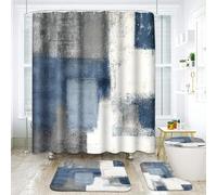 ArtSocket Bathroom Sets with Shower Curtain and Rugs, 4 Pcs, Abstract Navy