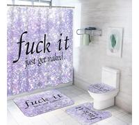 ArtSocket Bathroom Sets with Shower Curtain and Rugs, 4 Pcs, Gold Purple