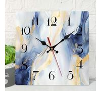 ArtSocket Blue Golden Marble Wooden Wall Clock Silent Non-Ticking, Rose Gold Geometric Abstract Square Rustic Wall Clocks Decor for Home Kitchen Living Room Office, Battery Operated(10 Inch)