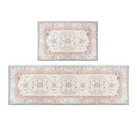 ArtSocket Boho Kitchen Rugs and Mats Non Skid Washable Set of 2, Turkish Moroccan Vintage Floral Kitchen Runner Rug, Farmhouse Aztec Kitchen Floor Mat Under Sink Mat Throw Rug for Doormat