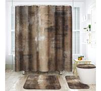 ArtSocket Burnt Brown Grey Bathroom Set with Shower Curtain and Rugs Accessory, Abstract Painting Modern Abstract Shower Curtain for Bathroom Decor 4 Pcs
