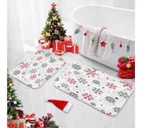 ArtSocket Christmas Bathroom Rugs and Mats Sets 2 Piece, Christmas Snowflakes Red Grey Bathroom Rugs Non Slip, Winter Absorbent Microfiber Memory Foam Bath Mat Machine Washable Floor Mats