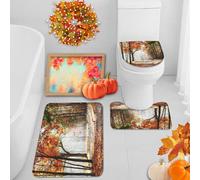 ArtSocket Fall Leaves Forest Bathroom Rug and Mat Set 3 Piece, Maple Leaf Autumn Harvest Orange Bathroom Rug Non Slip,Absorbent Microfiber Memory Foam Bath Mat Machine Washable Bathroom Floor Mat
