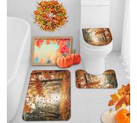 ArtSocket Fall Leaves Forest Bathroom Rug and Mat Set 3 Piece, Maple Leaf Autumn Harvest Orange Bathroom Rug Non Slip,Absorbent Microfiber Memory Foam Bath Mat Machine Washable Bathroom Floor Mat