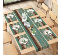 ArtSocket Farmhouse Table Runner and Placemats Set of 6, Blue Teal Green Board Painting Art Dining Decor for Daily Use(1 Table Runner 72 inches Long and 6 Placemats)