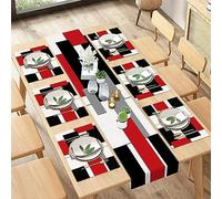 ArtSocket Geometric Table Runner and Placemats Set of 6, Red Black Grey Abstract Painting Art Dining Table Decor for Daily Use(1 Table Runner 72 inches Long and 6 Placemats)