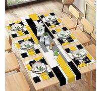 ArtSocket Geometric Table Runner and Placemats Set of 6, Yellow Black Grey Abstract Painting Art Dining Table Decor for Daily Use(1 Table Runner 72 inches Long and 6 Placemats)