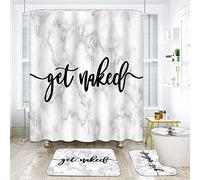 ArtSocket Get Naked Bathroom Set with Shower Curtain and Rugs Accessories, Marble Gold White Geometric Stone Grey Shower Curtain for Bathroom Decor 4 Pcs