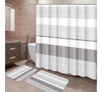 ArtSocket Grey Striped Bathroom Set with Shower Curtain and Bath Rugs and Accessories,Boho Modern Non-Slip Shower Curtain Set,Bathroom Decor 3 Pcs