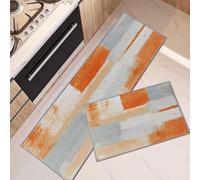 ArtSocket Kitchen Rugs and Mats Non Skid Washable Set of 2, Orange Grey Abstract Runner Rug, Painting Gray Vintage Retro Kitchen Floor Mat Under Sink Mat Throw Rug for Doormat Waterproof