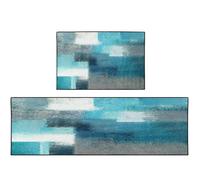 ArtSocket Kitchen Rugs and Mats Non Skid Washable Set of 2, Teal Grey Runner Rug, Turquoise Abstract Gray Vintage Kitchen Floor Mat Under Sink Mat Throw Rug