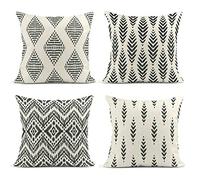 ArtSocket Set of 4 Throw Pillow Covers Ikat Tribal and Boho Bohemian Black Ethnic Herringbone for Ideas Decor Linen Outdoor Pillow Cases Home Decorative Square 18x18 Inches Pillowcases