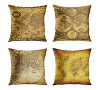 ArtSocket Set of 4 Throw Pillow Covers Vintage Old World Map Cartography Antique Sepia Discovery Continental Political Continents Decorative Pillow Cases Home Decor Square 18x18 Inches Pillowcases