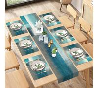 ArtSocket Table Runner and Placemats Set of 6, Teal Blue Green