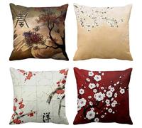 ArtSocket Throw Pillow Covers Set of 4, 18 x 18 Inch, Japanese Flowers