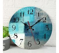 ArtSocket Turquoise Wooden Wall Clock Silent Non-Ticking, Green Blue Grey Teal Aqua Abstract Painting Gray Round Wall Clock Decor for Home Kitchen Living Room Office, Battery Operated 12 Inch