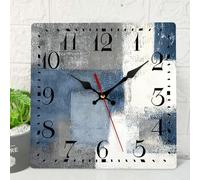 ArtSocket Wooden Wall Clock Silent Non-Ticking, Blue Grey Abstract Painting Gray Contemporary Square Rustic Coastal Wall Clocks DÃcor for Home Kitchen Living Room Office, Battery Operated(12 Inch)