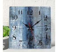 ArtSocket Wooden Wall Clock Silent Non-Ticking, Blue Grey Abstract Painting Gray Wooden Square Rustic Coastal Wall Clocks Decor for Home Kitchen Living Room Office, Battery Operated(12 Inch)