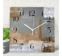 ArtSocket Wooden Wall Clock Silent Non-Ticking,Brown Black Grey White Abstract Painting Modern Wooden Square Rustic Wall Clocks Decor for Home Kitchen Living Room Office, Battery Operated(12 Inch)