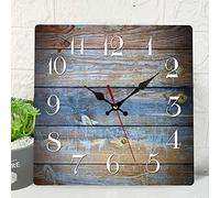 ArtSocket Wooden Wall Clock Silent Non-Ticking, Brown Blue Wood Grain Crack Retro Contemporary Wooden Square Rustic Wall Clocks Decor for Home Kitchen Living Room Office, Battery Operated(12 Inch)