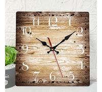 ArtSocket Wooden Wall Clock Silent Non-Ticking, Brown Grain Cracked Ancient Dirty Fence Gray Rustic Coastal Square Wall Clocks Decor for Home Kitchen Living Room Office(12 Inch)