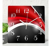 ArtSocket Wooden Wall Clock Silent Non-Ticking, Gray Red Abstract Stripe Line Wave Square Wall Clocks Decor for Home Kitchen Living Room Office, Battery Operated(12 Inch)
