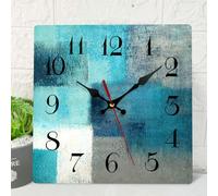 ArtSocket Wooden Wall Clock Silent Non-Ticking, Green Blue Grey Teal Abstract Painting Gray Square Rustic Coastal Wall Clocks Decor for Home Kitchen Living Room Office, Battery Operated(12 Inch)