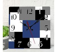 ArtSocket Wooden Wall Clock Silent Non-Ticking, Navy Blue Black Grey Abstract Geometric Minimalist Square Rustic Wall Clocks Decor for Home Kitchen Living Room Office, Battery Operated(12 Inch)